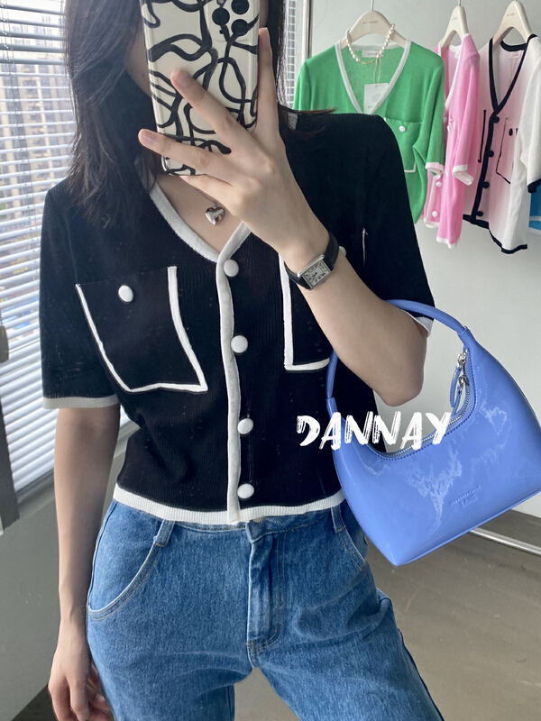 New in early summer! [dannay] Korean version loose V-neck pocket small fragrance single knitted cardigan 6526# WPL