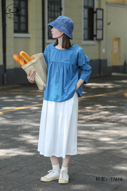 [original of three plain clothes] simple temperament lace splicing shirt 77616# XYJ
