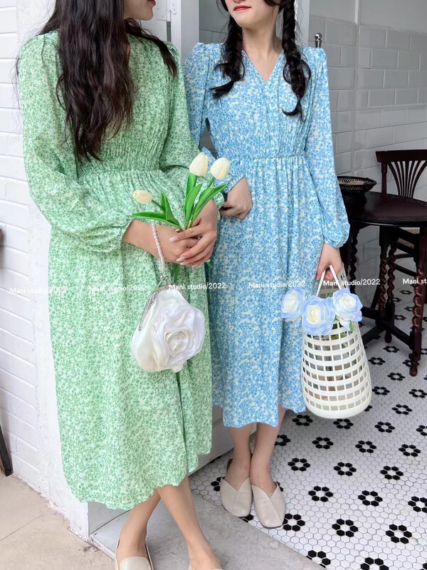 New year in early spring! [Mina] V-neck sweet aging floral dress 6813# HBx