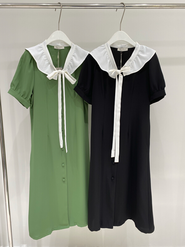 New in early summer! [chocolate] Korean neckline lace up niche dress 20032# ll