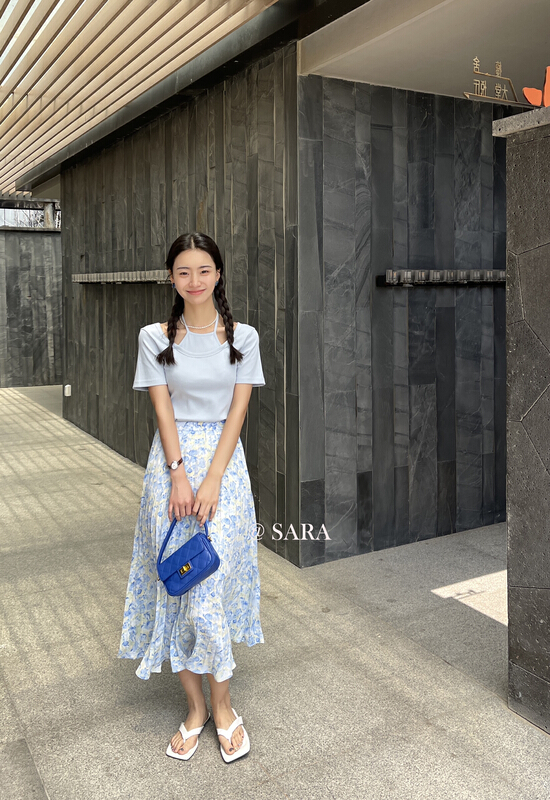 【SARA】度假風百褶印花半身裙  16956#  LWY
