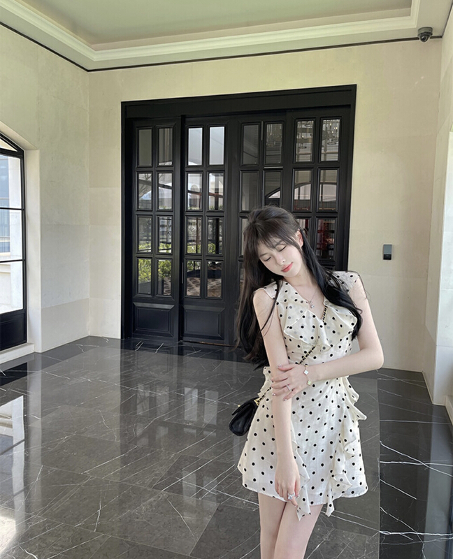 【穀米+】甜美v領波點連衣裙  077#  WPL