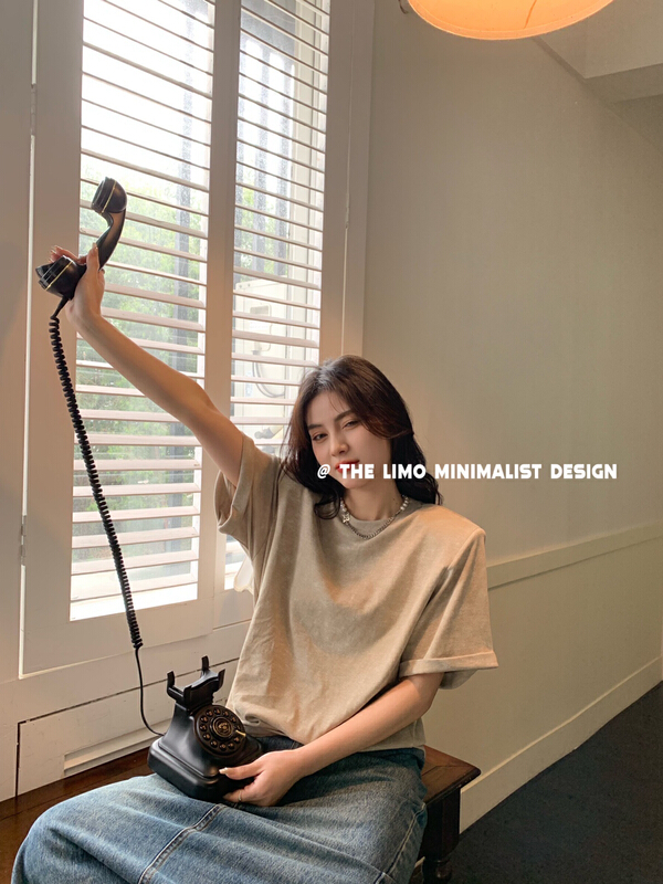 [the limo] Korean round neck versatile short sleeve T-shirt 6617# XYJ