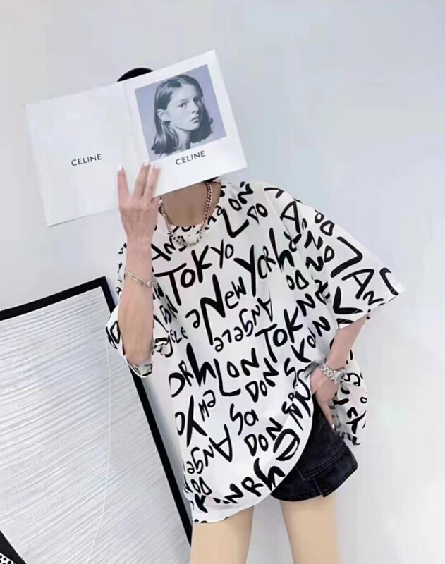 [Yilin] Korean casual letter printed short sleeve T-shirt 2322# WTT