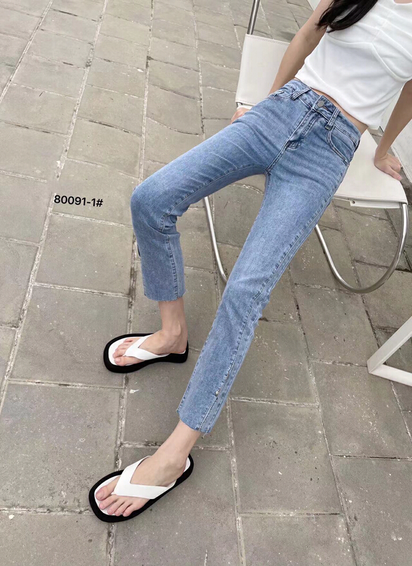 [Mina] cotton elastic straight tube thin jeans 80091# LSW