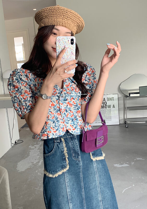 goods in stock! New in early summer! [Yiwan y.von] holiday vintage art design floral shirt 7921# XJ