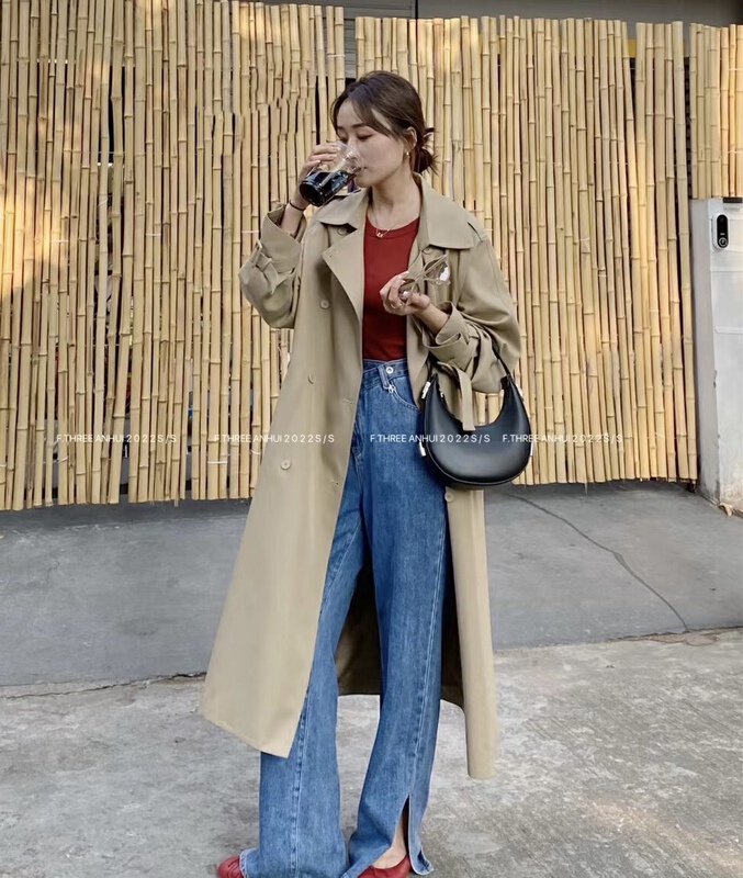 goods in stock! New year in early spring! [f.three] Korean simple double breasted windbreaker (with belt and detachable cuff) ys1-95010# XJ