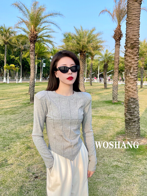 New year in early spring! [woshang] design sense irregular fashion long sleeve T-shirt 1126# XYJ