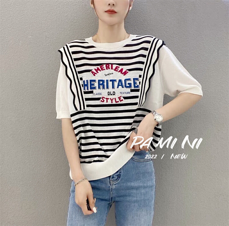 [pamini] striped letter loose knit 22157# Cl