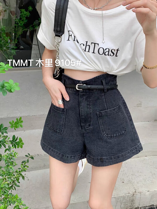 New in early summer! [Jiajia Muli] Korean casual POCKET DENIM SHORTS (with belt) 9105# L