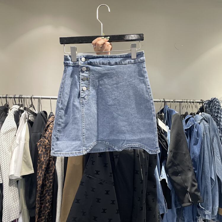 New in early summer! [c.h.z] high waist slim fitting side button irregular hem slim denim skirt 20316# WTT