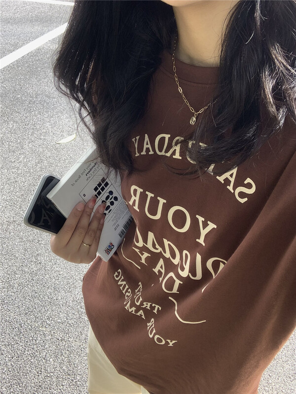 New year in early spring! [free Valley] crew neck loose letter print Vintage long sleeve T-shirt 4664# LSW