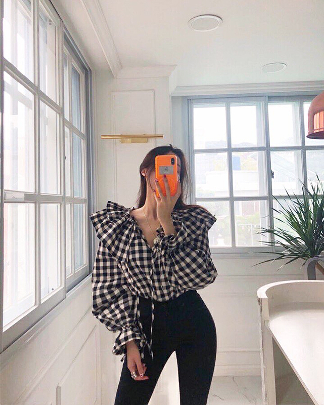 New year in early spring! [X.C] sweet Navy neck plaid shirt 9902-1# WPL