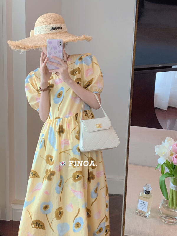 [finoa] summer vacation style leisure large broken flower V-neck dress (skirt only) 10479# CLS