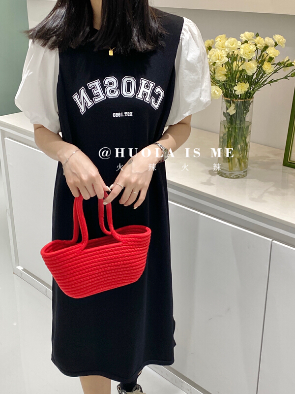 [hot Huola is me] fashion round neck bubble sleeve dress 7598# cqw