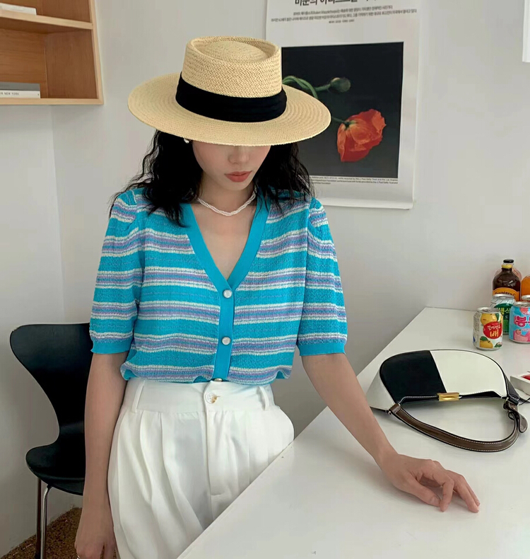 [Hello cherry] fashion loose stripe knitted cardigan 2320# WTT