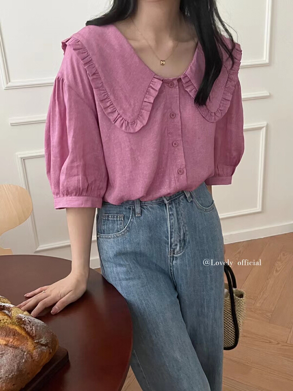[love] design sense niche lotus leaf shirt s1271# HBx