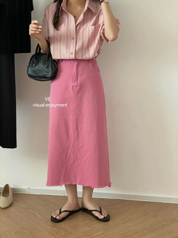 New in early summer! [ve] solid wash water versatile denim skirt 67616# HBx