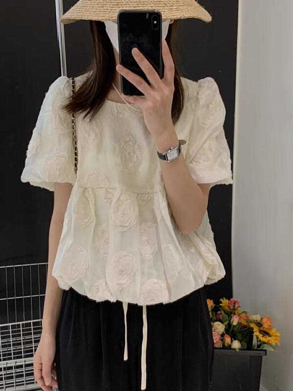 [misszhao] square neck Pullover jacquard blouse 6011# HBx