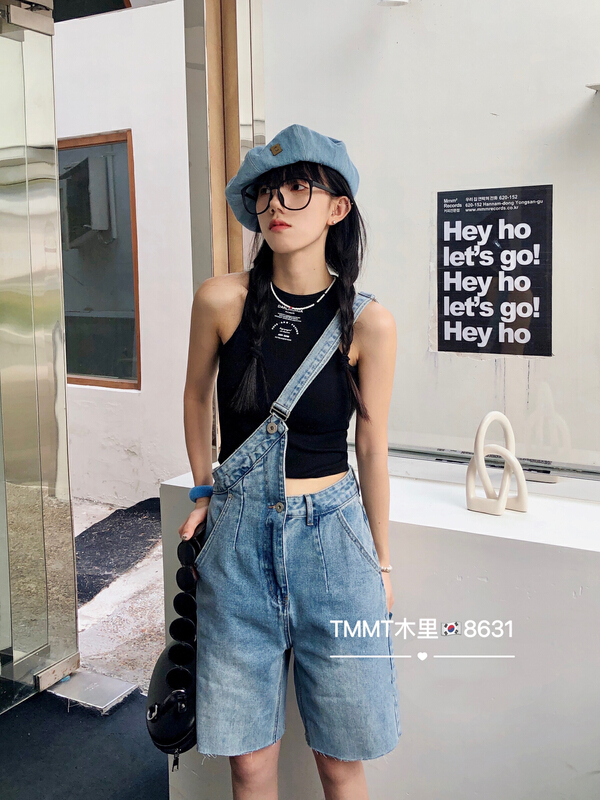 New in early summer! [Jiajia] one shoulder strap cropped jeans 8631# L