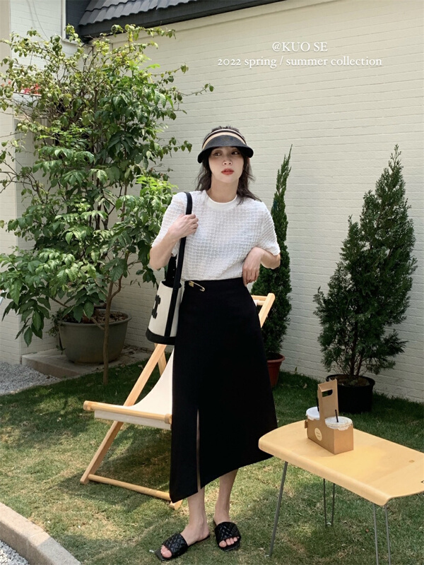 New in early summer! [kuose kuser] ladies round neck short sleeved shirt (with detachable Brooch) 89869# WPL