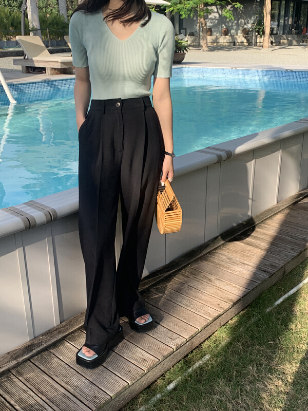 New year in early spring! [emoni] simple and versatile high waist slacks 10650# CLS