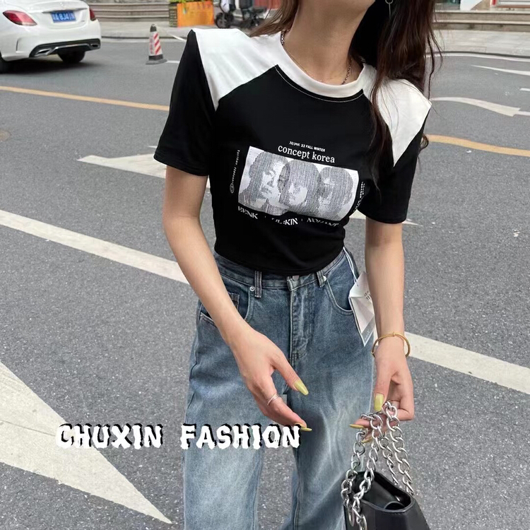 goods in stock! [c.x original heart] design sense of minority pure desire sweet SA Spice Girl slim top ins fashion short sleeve T-shirt 6116# WTT