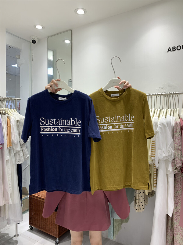 [about me] personalized letter round neck versatile short sleeve T-shirt 122053# cqw