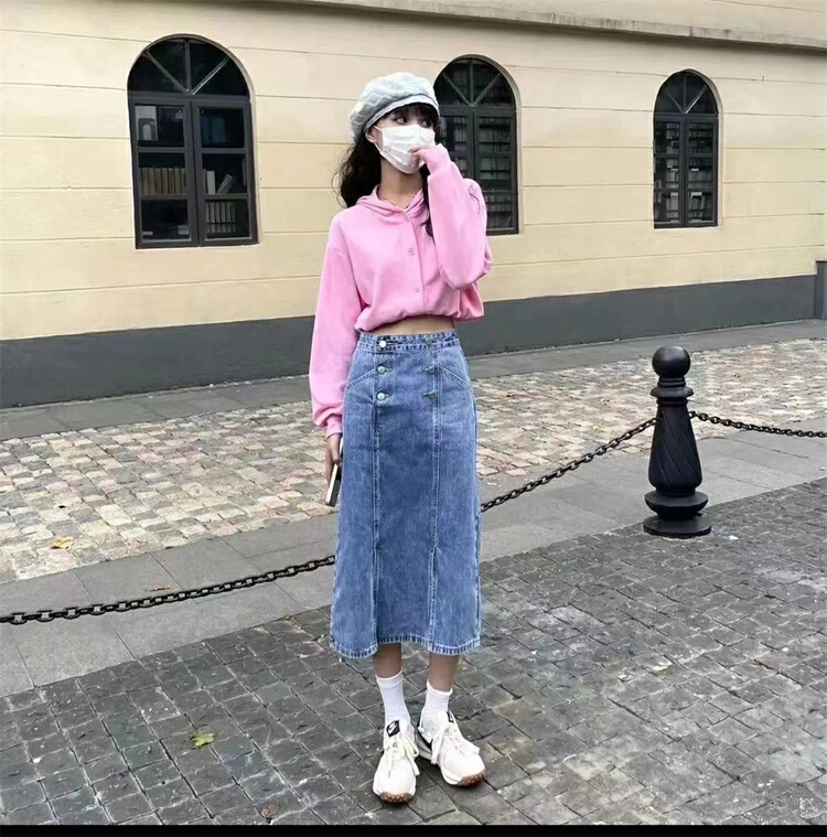 New in early summer! [Gu Muyu] Korean double breasted denim skirt g8063# ZSY