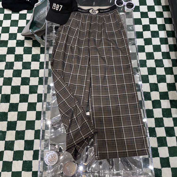 Original price 123.95! [bobo1972] Plaid slim high waist casual pants cc213336# ozq