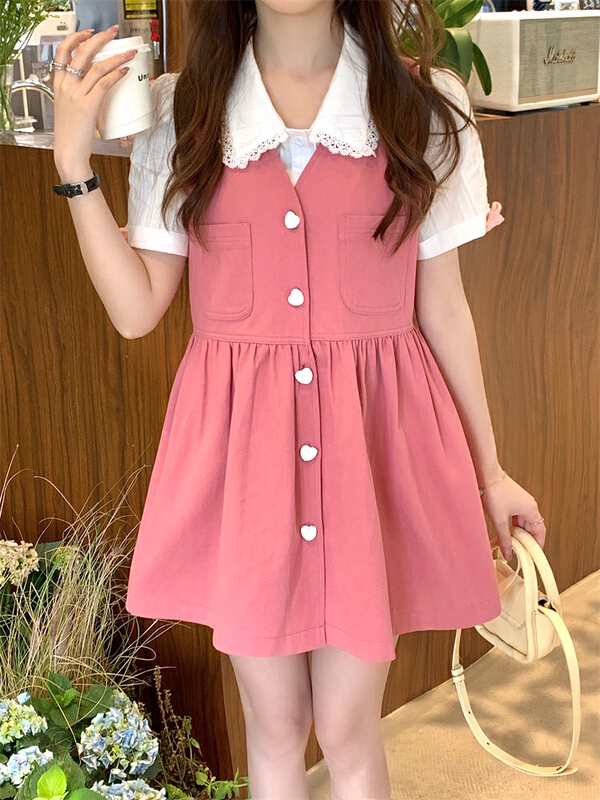 New in early summer! [L.L studio] Korean pink denim vest strap skirt (excluding inner lap) 7592# PCZ