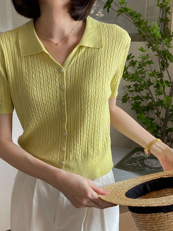 [C for her] Lapel breasted short sleeve T-shirt 5182# XJ