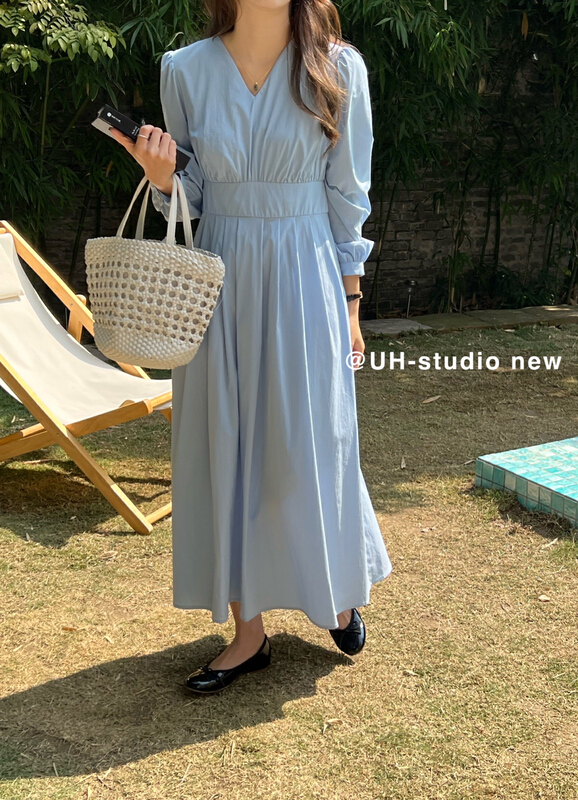 New year in early spring! [uh] simple solid color medium length dress 7683# hjy