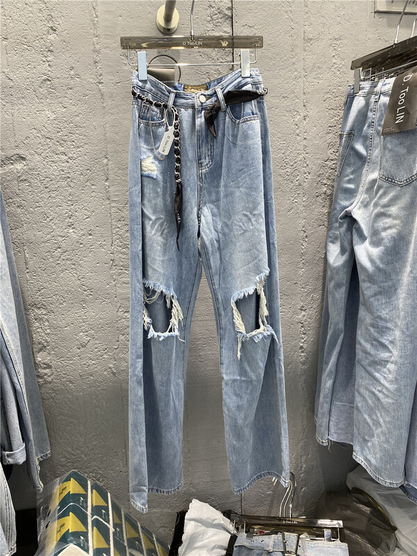 [dtoo. Lin] Korean version straight hole jeans (with belt) hy269# ozq