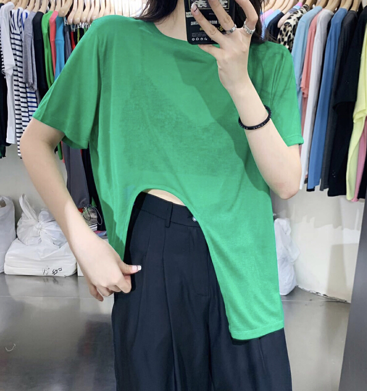 [Xi Xi] irregular trend versatile knitted short sleeve T-shirt ys6103# ozq