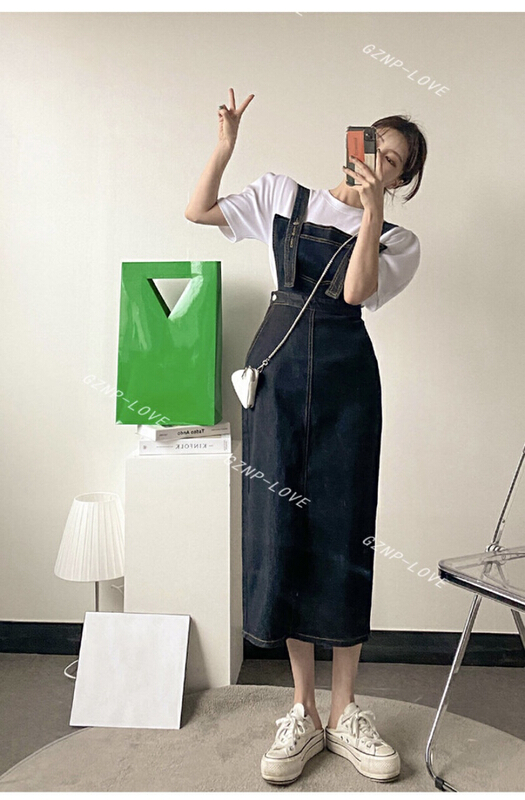 [noodles] Korean fashion versatile denim strap skirt (only strap skirt) 582# ozq