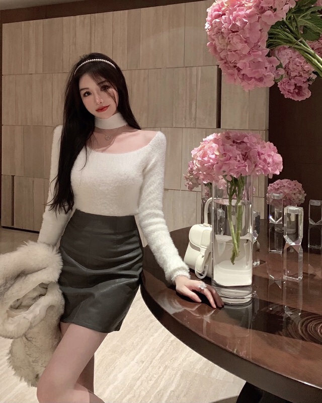 [lanxm] neck hanging imitation mink hair off shoulder warm sweater (only sweaters) 26008\jj