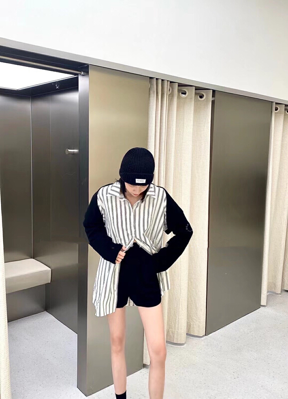 [Nancy] contrast stripe loose shirt 8199# WPL