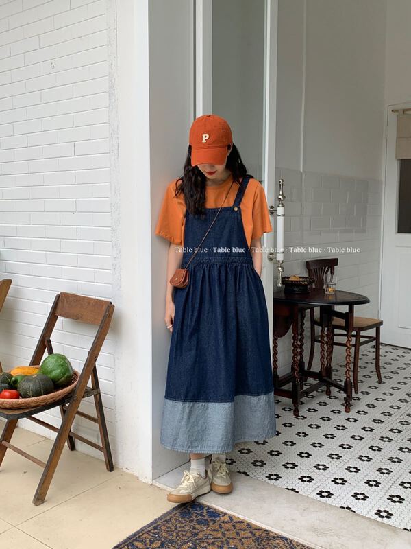 New year in early spring! [table blue] Korean fashion loose high waist strap skirt 2007# LSW