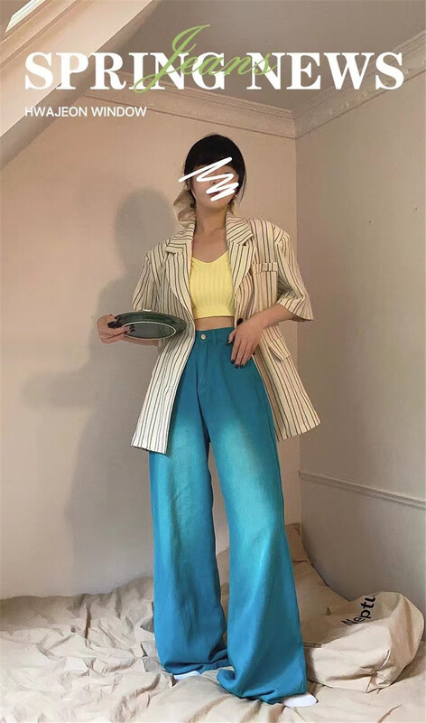 [a +] Korean straight leg gradient jeans 6911# ozq