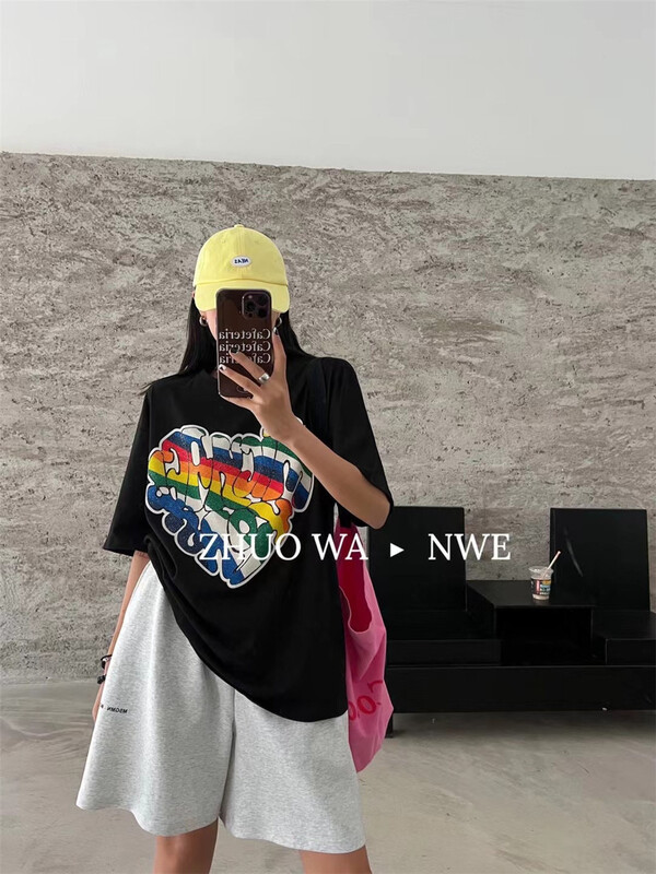 [buyer Yan Xuan zhuowa] minority color letter printed loose short sleeve T-shirt 2560# Cl