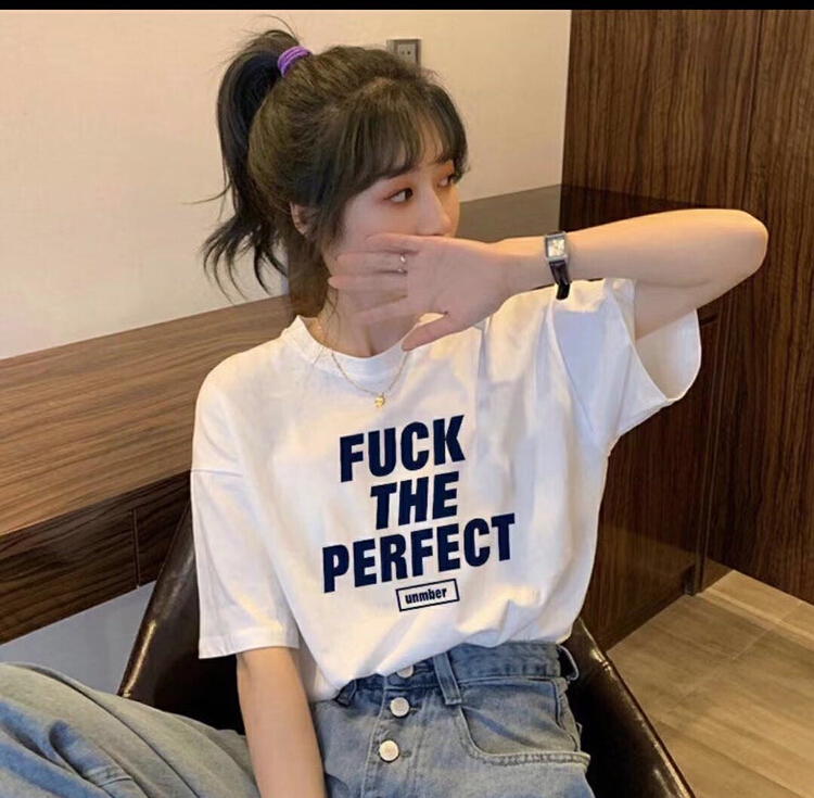[ziyijia] Korean alphabet printed round neck short sleeve T-shirt 0049# WTT