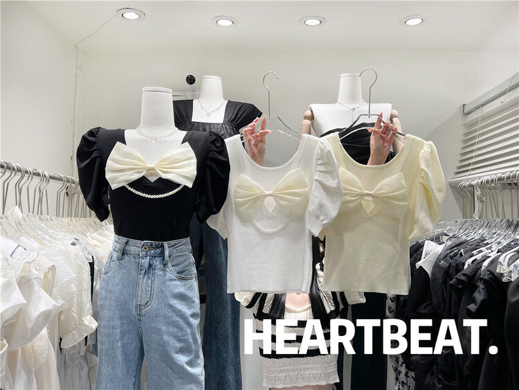 [hearteat] sweet bow chain design short shirt 4071# zjy