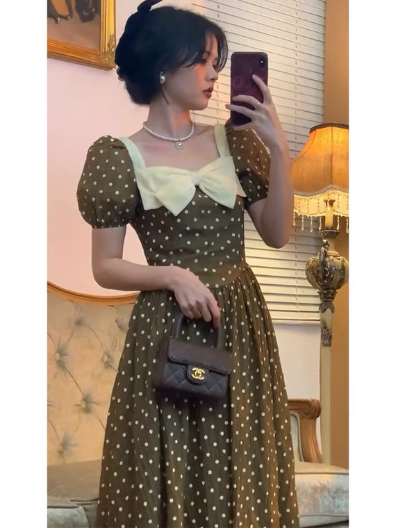 [L.L studio] French retro wave point waist dress 7306# PCZ