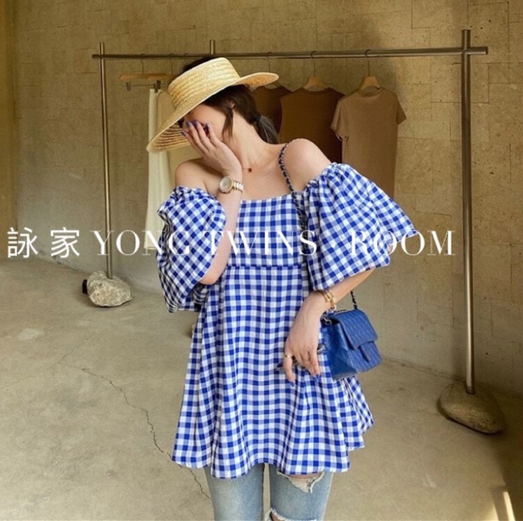 New in early summer! [Yong swimmer] Korean Bubble Sleeve Plaid Pleated Dress 968# WTT