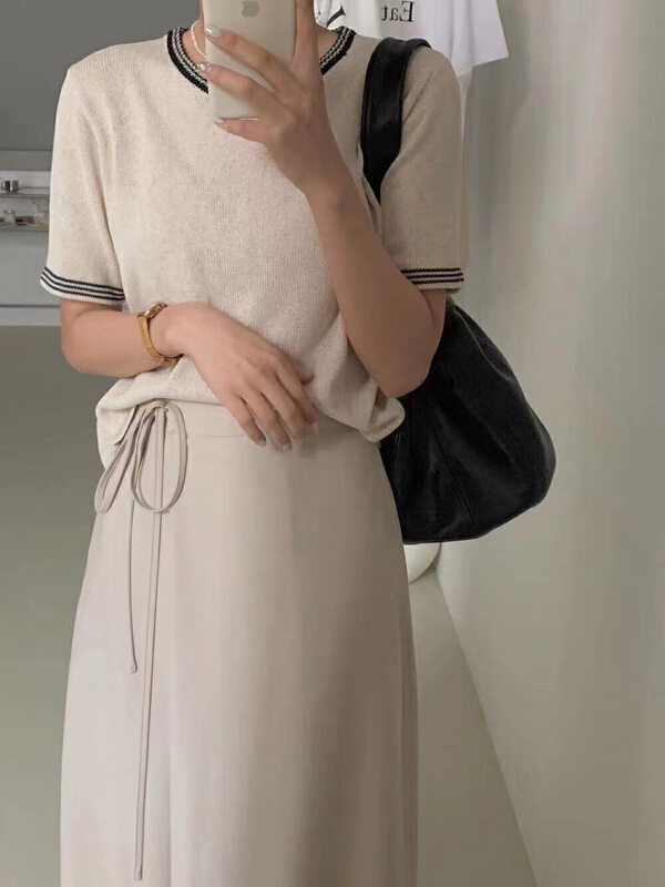 New in early summer! [C + home] crew neck color blocking Korean sweater 22207# HBx
