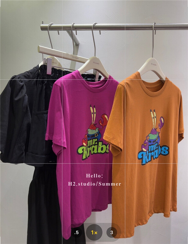 [h2-studio] casual round neck cartoon printed short sleeve T-shirt a772# HBx