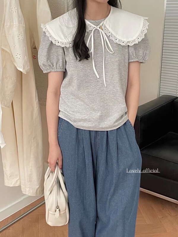 [love] Korean color blocking baby collar shirt z0900# HBx
