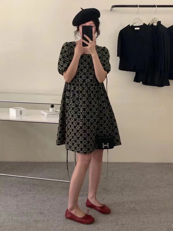 [Maizi] square collar age reducing floral dress 852# HBx