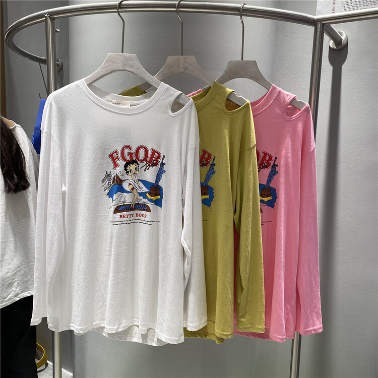 [miss happy] Korean fashion cartoon printing loose design long sleeve T-shirt 8265# WPL